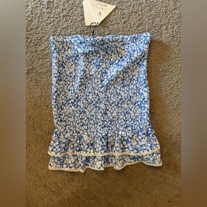 Wander Blue and White Floral Ruffle Mini Skirt or Top